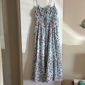 Aqua Floral Maxi Dress - Light Blue and Red
